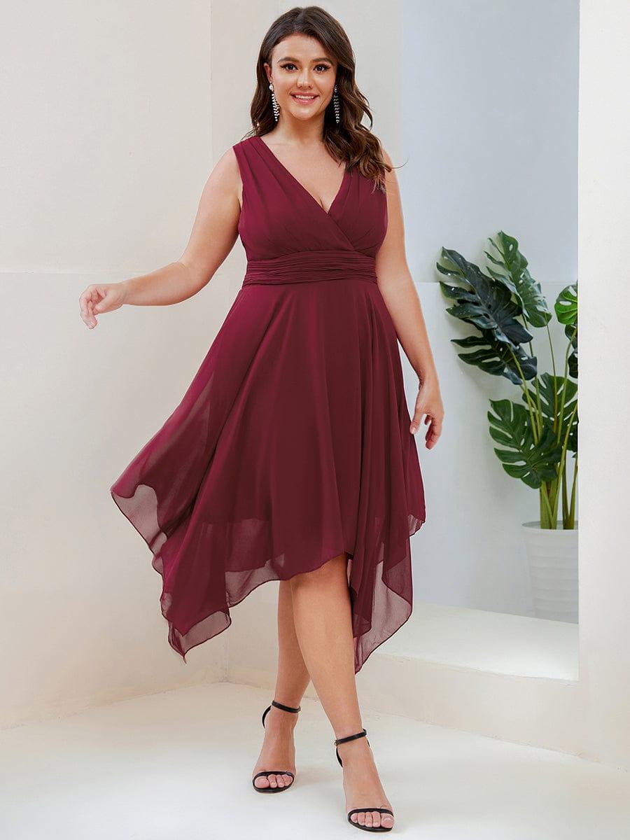 Cute Plus Size V-Neck Asymmetrical Chiffon Bridesmaid Dress