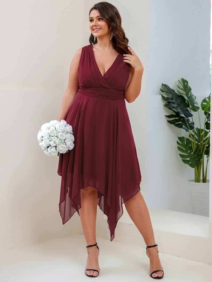 Cute Plus Size V-Neck Asymmetrical Chiffon Bridesmaid Dress