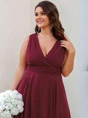 Cute Plus Size V-Neck Asymmetrical Chiffon Bridesmaid Dress