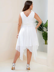 Cute Plus Size V-Neck Asymmetrical Chiffon Bridesmaid Dress