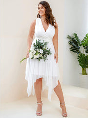 Cute Plus Size V-Neck Asymmetrical Chiffon Bridesmaid Dress