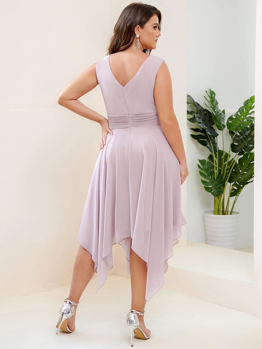 Cute Plus Size V-Neck Asymmetrical Chiffon Bridesmaid Dress