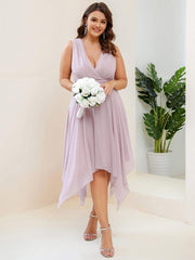 Cute Plus Size V-Neck Asymmetrical Chiffon Bridesmaid Dress