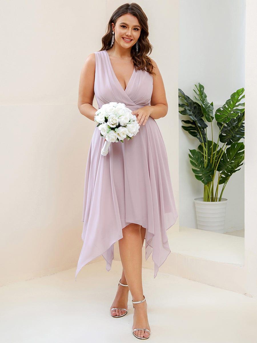 Cute Plus Size V-Neck Asymmetrical Chiffon Bridesmaid Dress
