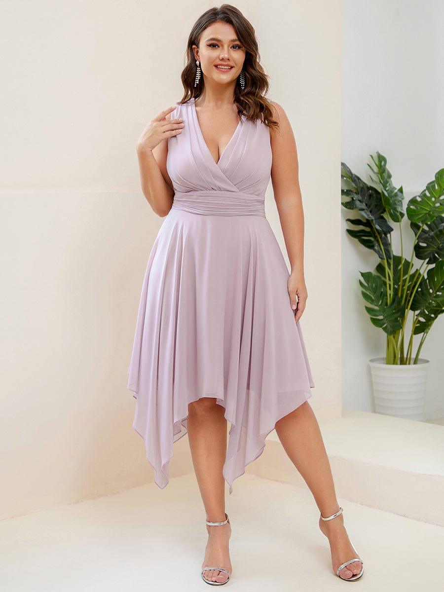 Cute Plus Size V-Neck Asymmetrical Chiffon Bridesmaid Dress