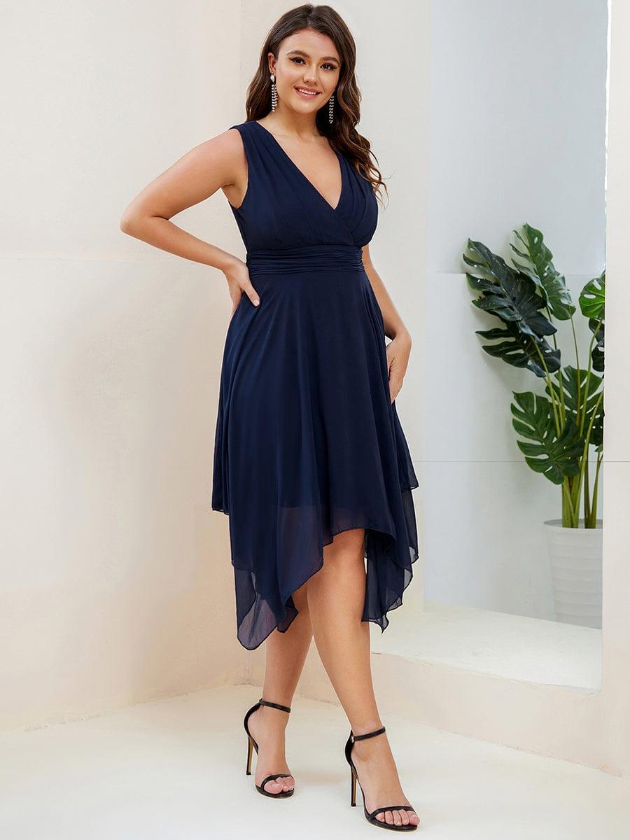 Cute Plus Size V-Neck Asymmetrical Chiffon Bridesmaid Dress