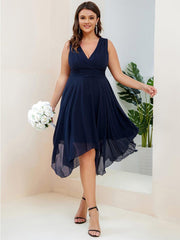 Cute Plus Size V-Neck Asymmetrical Chiffon Bridesmaid Dress