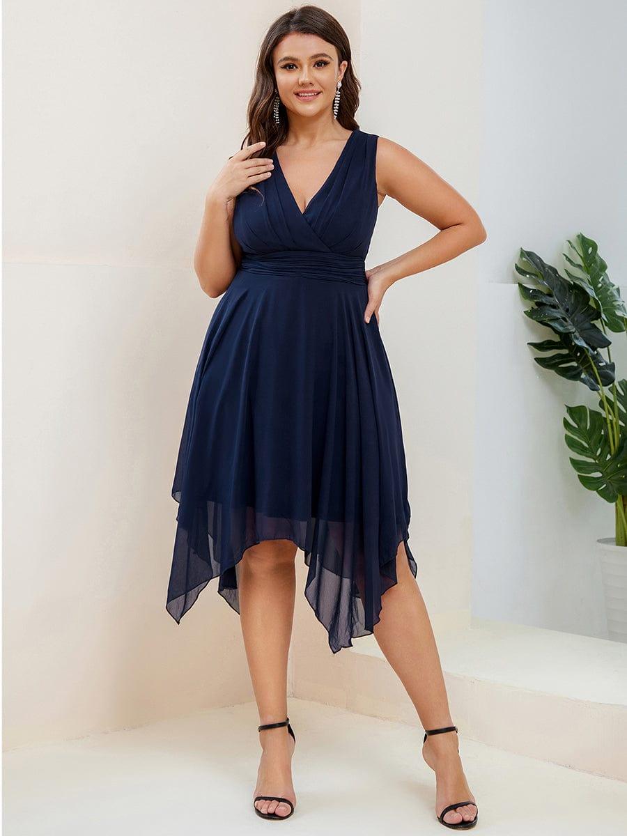 Cute Plus Size V-Neck Asymmetrical Chiffon Bridesmaid Dress