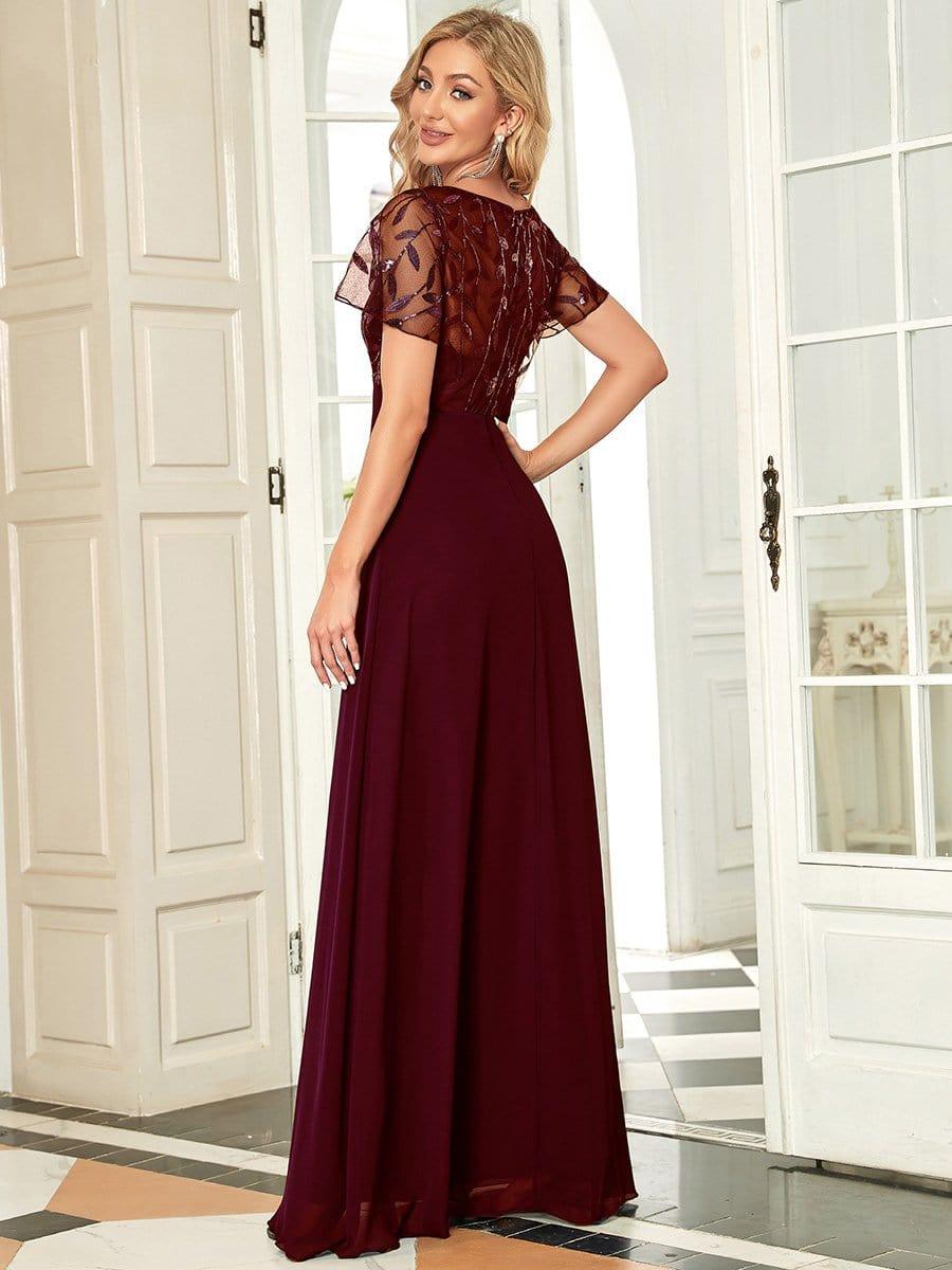 Graceful Sequin Deep V-Neck Evening Dresses with Sleeves