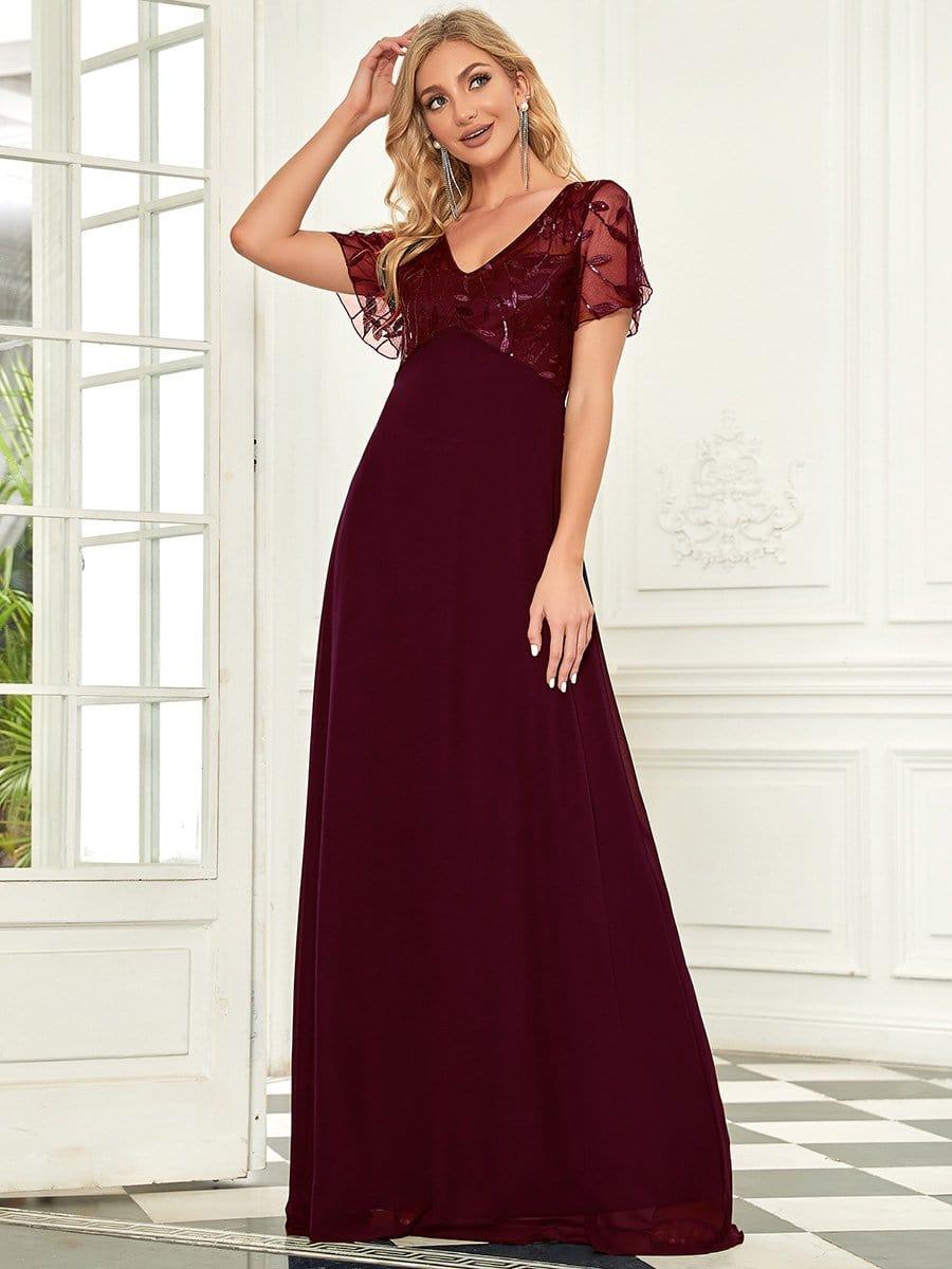 Graceful Sequin Deep V-Neck Evening Dresses with Sleeves