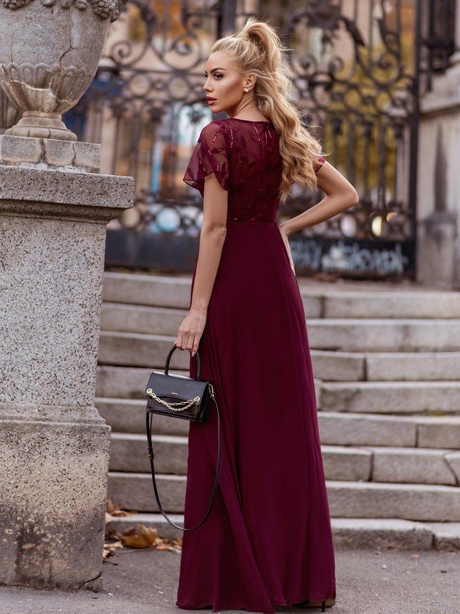 Graceful Sequin Deep V-Neck Evening Dresses with Sleeves