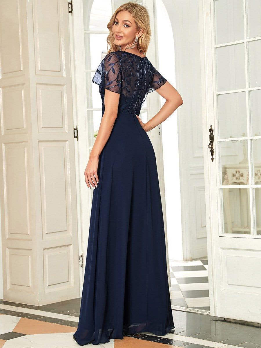 Graceful Sequin Deep V-Neck Evening Dresses with Sleeves