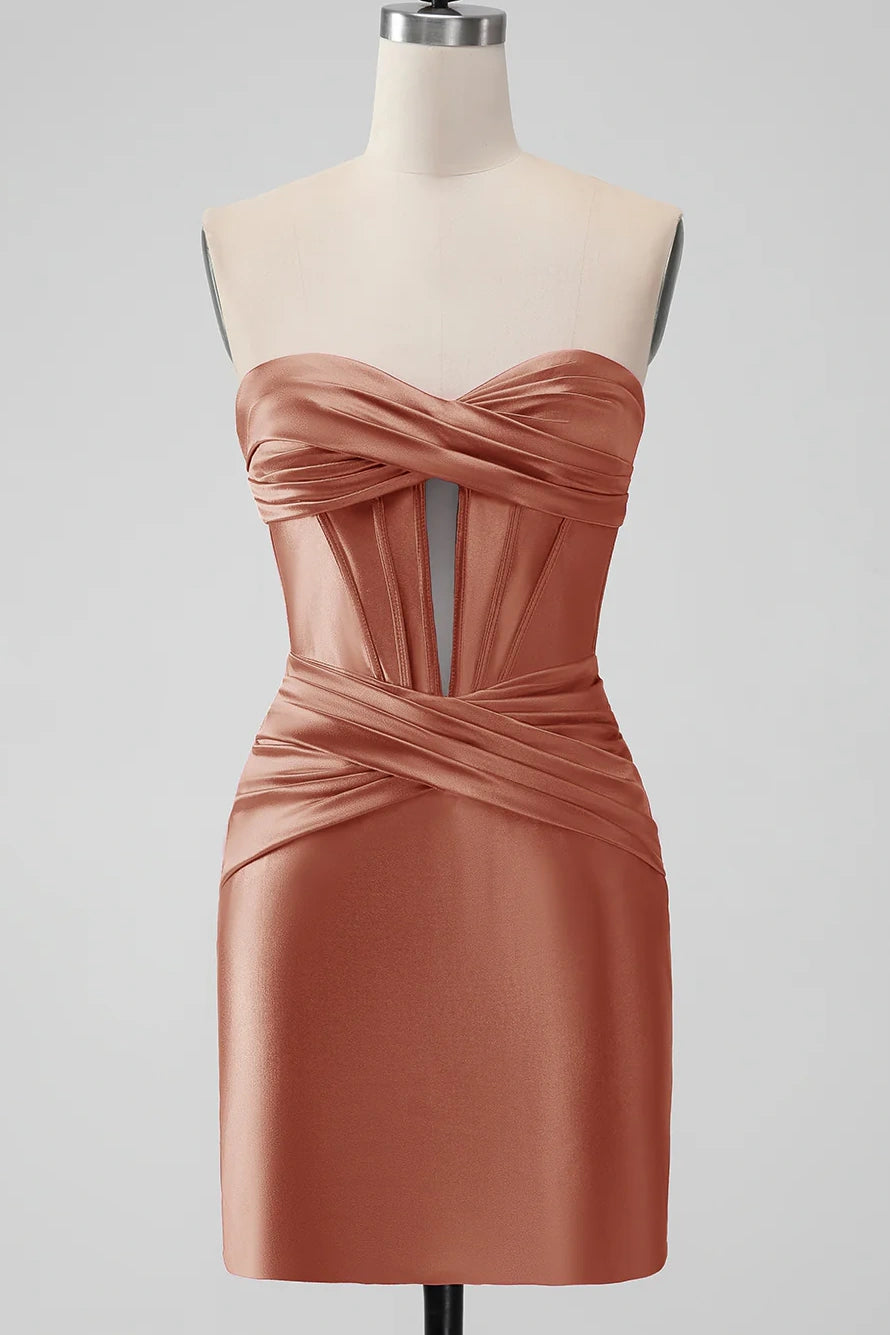 Keyhole Strapless Sweetheart Short Satin Homecoming Dresses