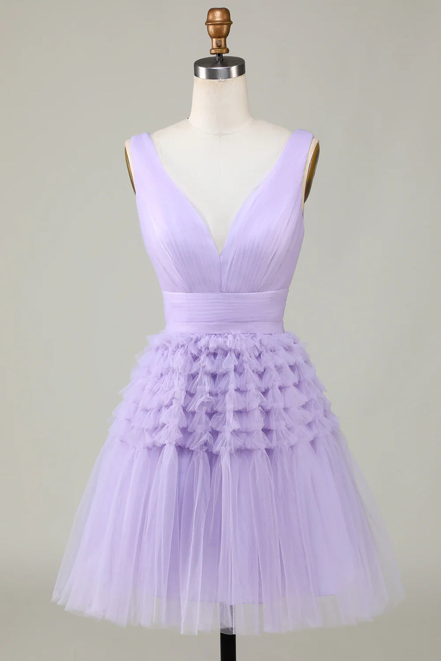 Purple Chic V-Neck Tiered Tulle A-Line Homecoming Dresses