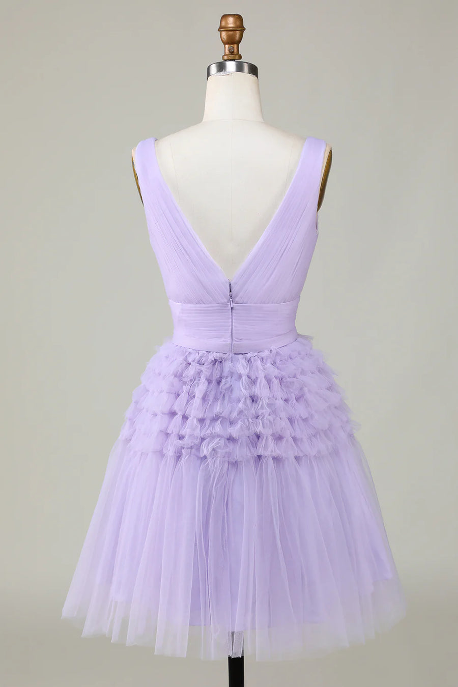 Purple Chic V-Neck Tiered Tulle A-Line Homecoming Dresses