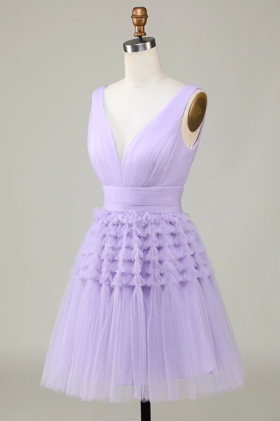 Purple Chic V-Neck Tiered Tulle A-Line Homecoming Dresses